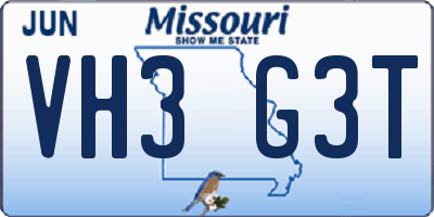 MO license plate VH3G3T