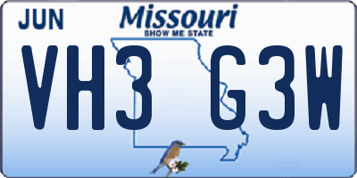MO license plate VH3G3W