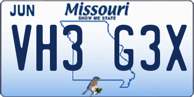 MO license plate VH3G3X
