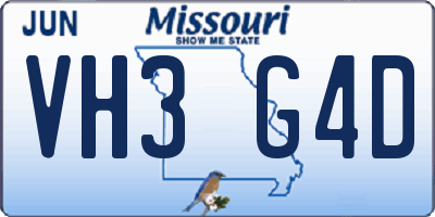 MO license plate VH3G4D