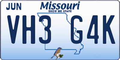 MO license plate VH3G4K
