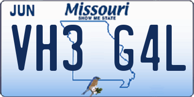 MO license plate VH3G4L