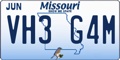 MO license plate VH3G4M