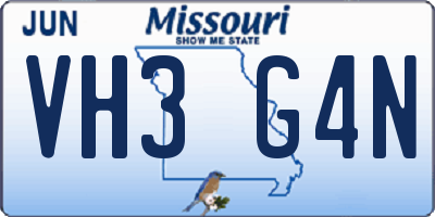 MO license plate VH3G4N