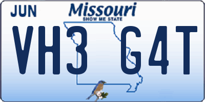MO license plate VH3G4T