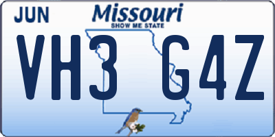 MO license plate VH3G4Z