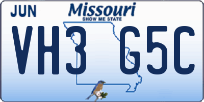 MO license plate VH3G5C