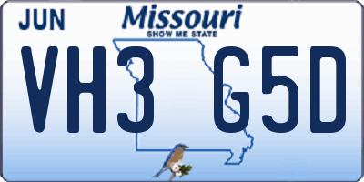 MO license plate VH3G5D