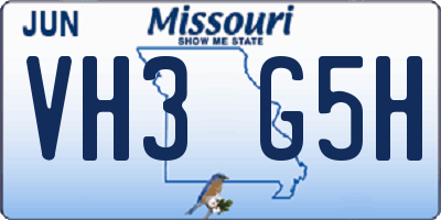 MO license plate VH3G5H