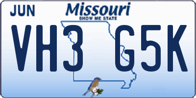 MO license plate VH3G5K