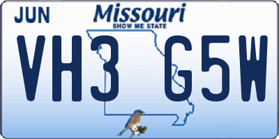 MO license plate VH3G5W