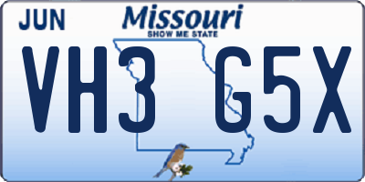 MO license plate VH3G5X