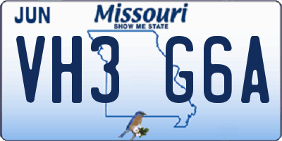 MO license plate VH3G6A