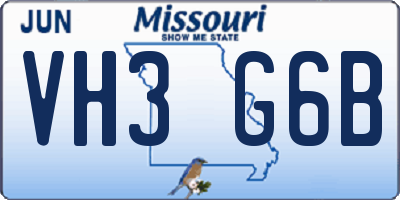 MO license plate VH3G6B