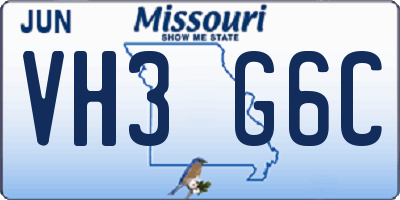 MO license plate VH3G6C