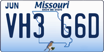 MO license plate VH3G6D
