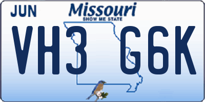 MO license plate VH3G6K