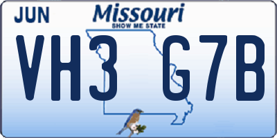 MO license plate VH3G7B