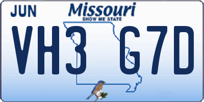 MO license plate VH3G7D