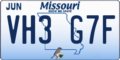 MO license plate VH3G7F