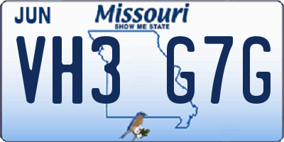 MO license plate VH3G7G
