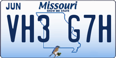 MO license plate VH3G7H