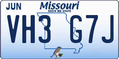 MO license plate VH3G7J