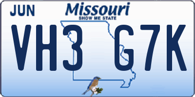 MO license plate VH3G7K
