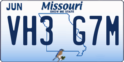 MO license plate VH3G7M