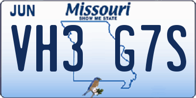 MO license plate VH3G7S