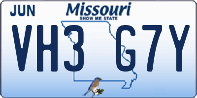 MO license plate VH3G7Y
