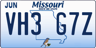 MO license plate VH3G7Z