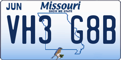 MO license plate VH3G8B
