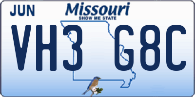 MO license plate VH3G8C