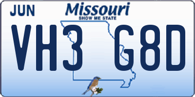 MO license plate VH3G8D