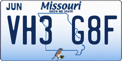 MO license plate VH3G8F