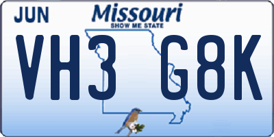 MO license plate VH3G8K