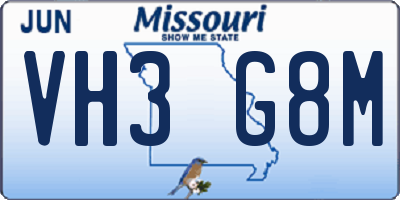 MO license plate VH3G8M