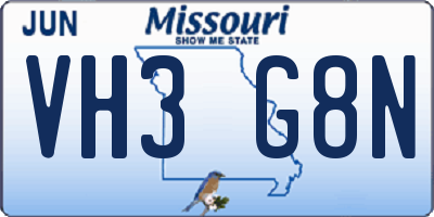 MO license plate VH3G8N