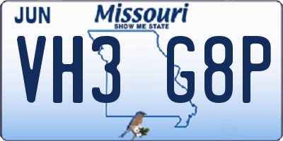 MO license plate VH3G8P