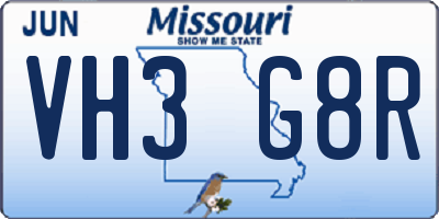 MO license plate VH3G8R