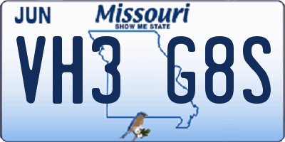 MO license plate VH3G8S