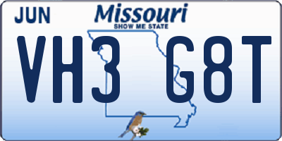 MO license plate VH3G8T