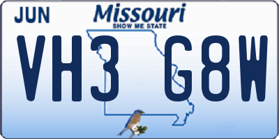 MO license plate VH3G8W