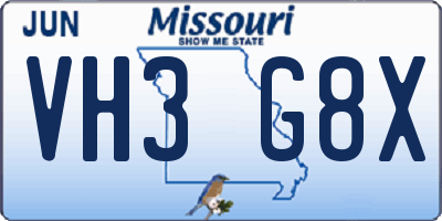 MO license plate VH3G8X