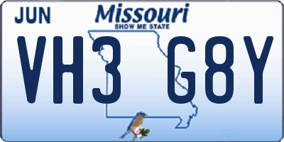 MO license plate VH3G8Y