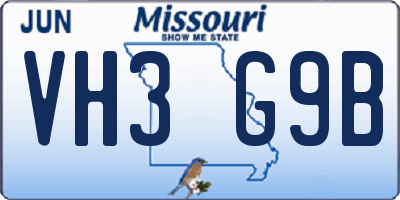 MO license plate VH3G9B