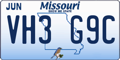 MO license plate VH3G9C