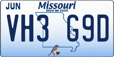 MO license plate VH3G9D