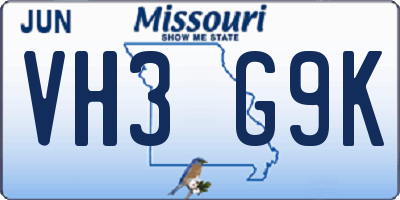 MO license plate VH3G9K